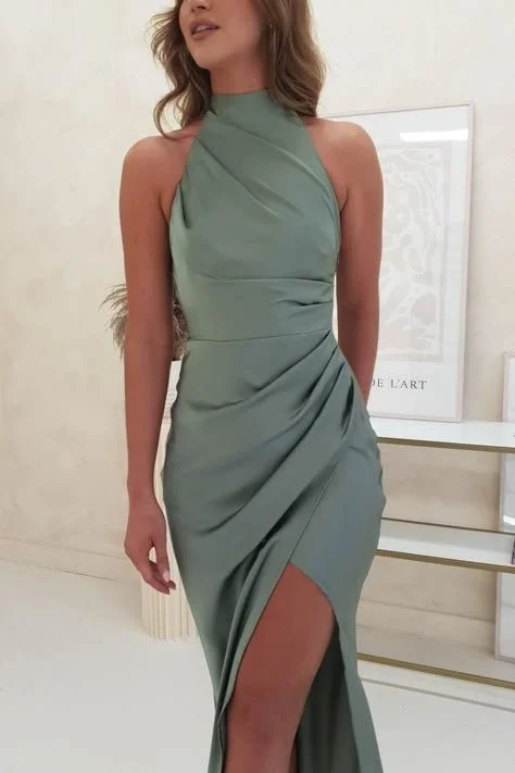 high neck column dress